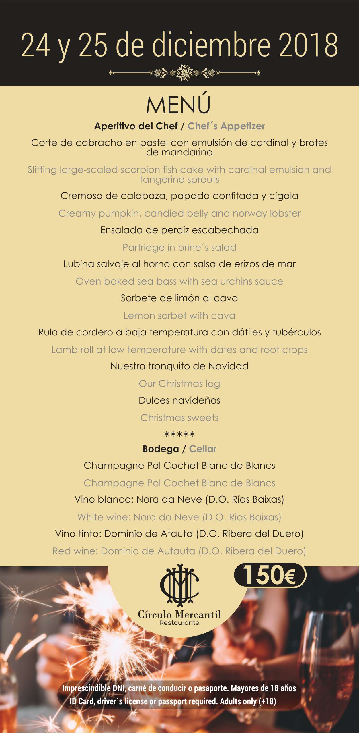 Menú cenas de Nochebuena Restaurante Círculo Mercantil